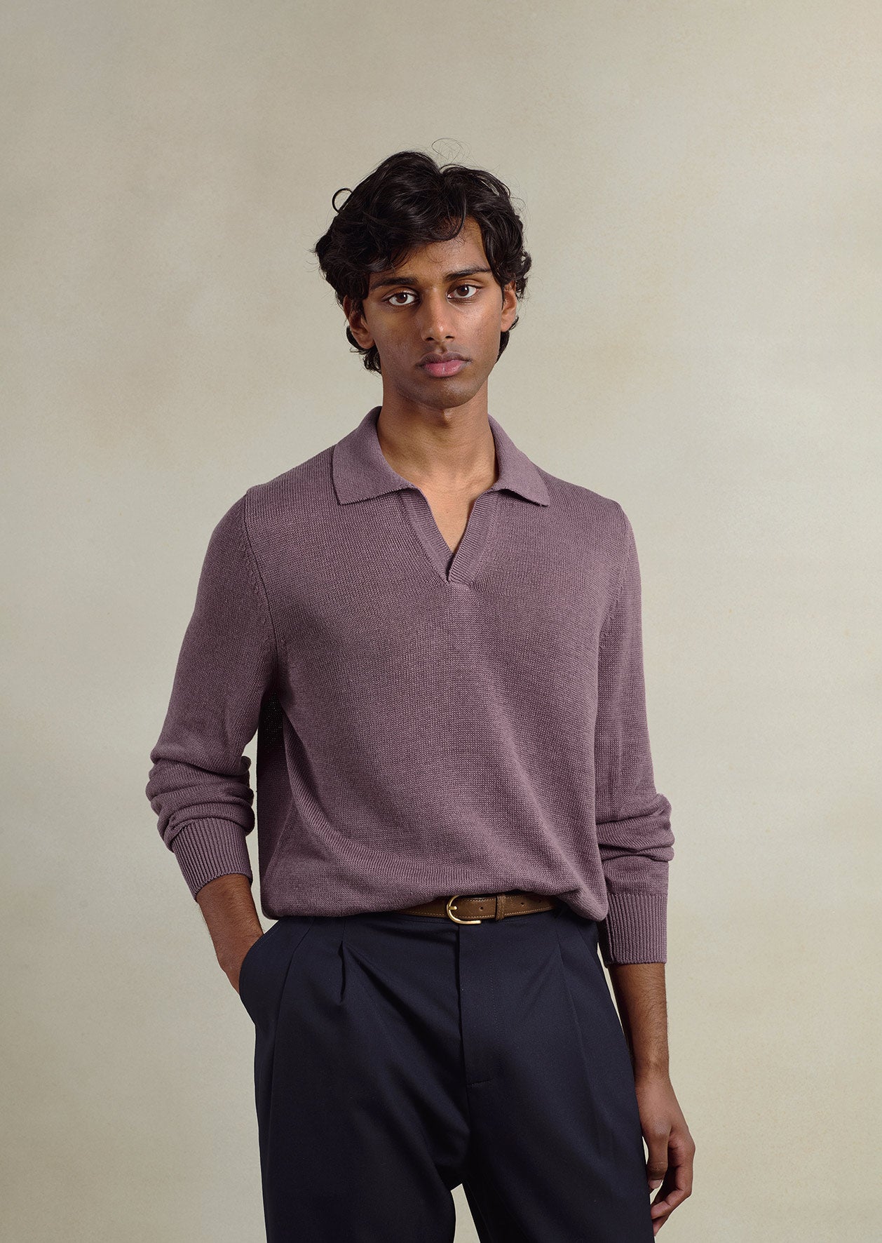 Knitted Long Sleeve Polo
